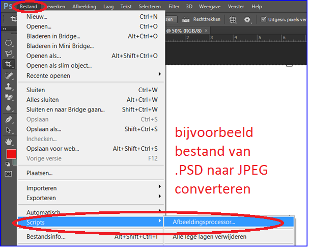 .PSD bestanden converteren naar JPEG Photoshop CS6 fotobijsnijden voor WordPress