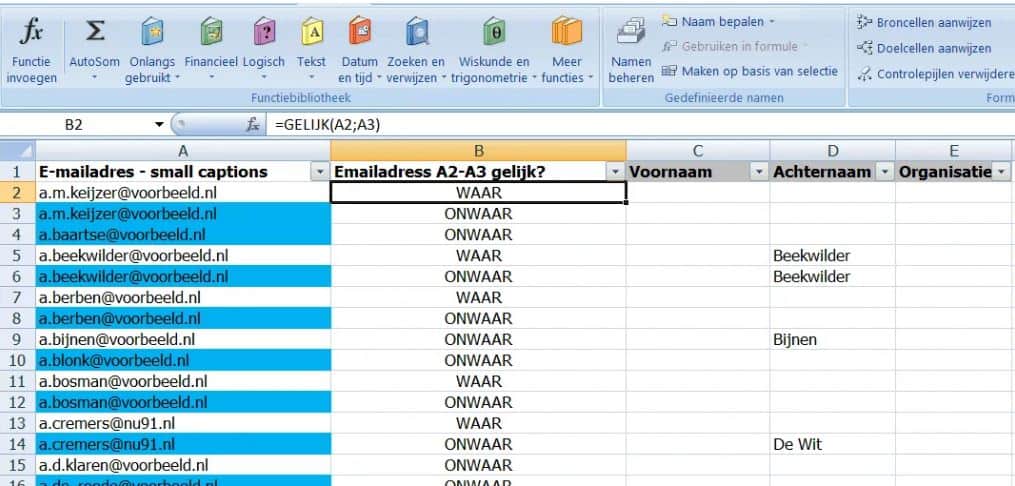 Emaillijsten ontdubbelen / vergelijken via Excel functie 'Gelijk' - Webredactie blog | Gerben Dijk | WordPress SEO