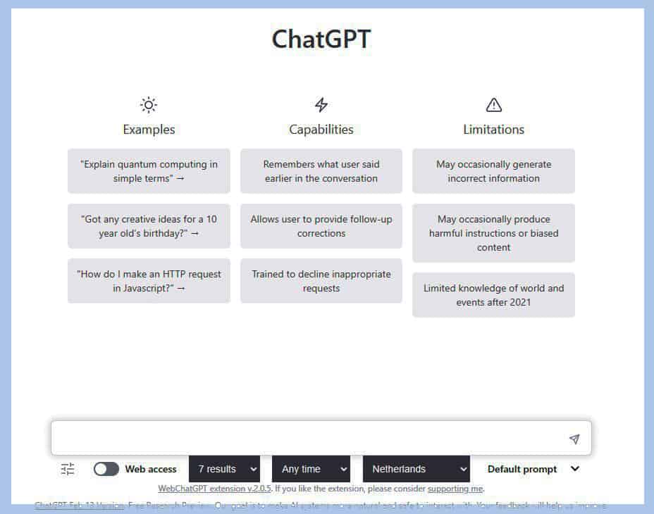 ChatGPT interface version maart 2023