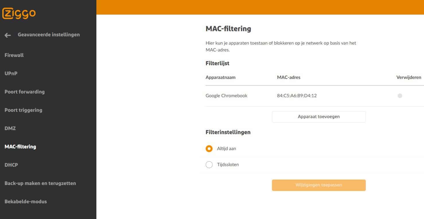 Ouderlijk toezicht Ziggo NU instellen via MAC filtering Ziggo Android en Apple Ios