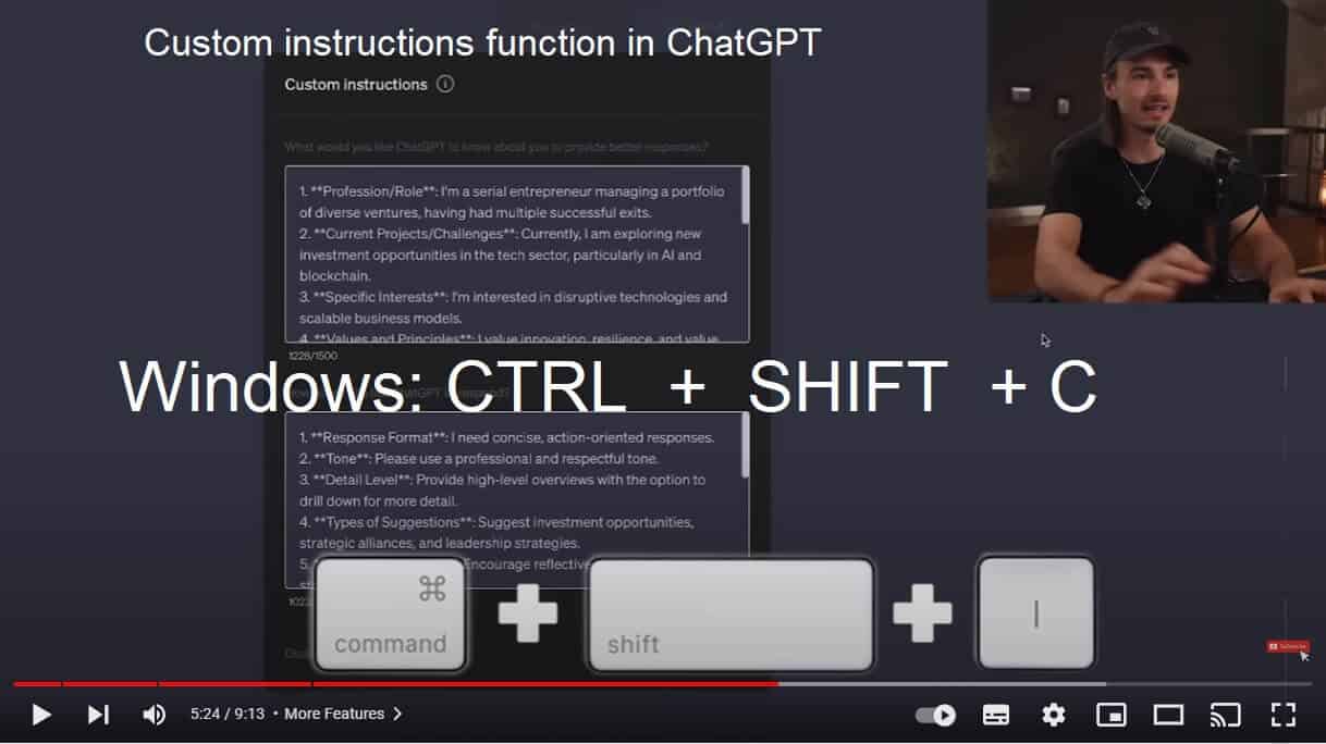 Custom Instructions ChatGPT en andere extra functies.